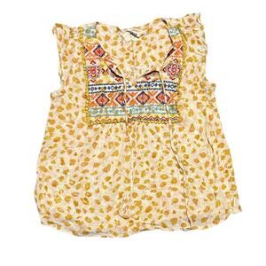 Savanna Jane Women's M Leopard Print Flutter Sleeve Southwest Embroidered Top